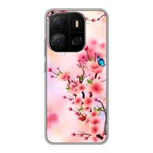 Чехол с принтом САКУРЫ на Tecno Pop 7 (Бабочки на сакуре)