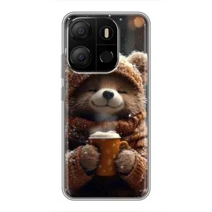Печатный чехол «Зверята с кофе» для Tecno Pop 7 (Медвежонок с кофе)