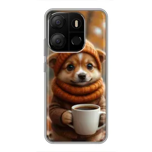 Печатный чехол «Зверята с кофе» для Tecno Pop 7 (Собачка с кофе)