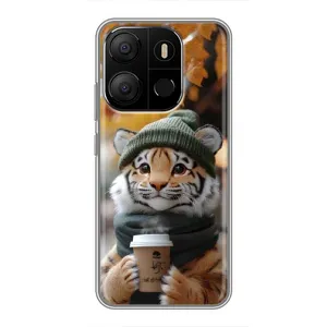 Печатный чехол «Зверята с кофе» для Tecno Pop 7 (Тигр с кофе)