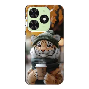 Печатный чехол «Зверята с кофе» для Tecno Pop 8 (Тигр с кофе)