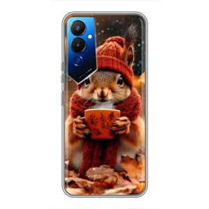 Печатный чехол «Зверята с кофе» для Tecno POVA 4 (LG7n) (Белка с кофе)