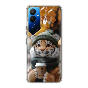 Печатный чехол «Зверята с кофе» для Tecno POVA 4 (LG7n) (Тигр с кофе)