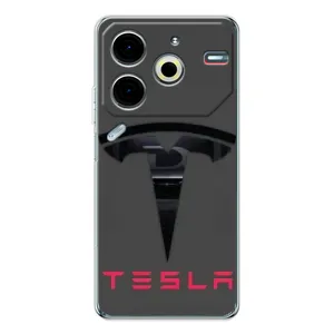 Силиконовый бампер с картинкой машины на Tecno Pova 6 Neo 5G (Logo TESLA)