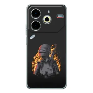 Силиконовый чехол с картинкой "Герой Pubg" на Tecno Pova 6 Neo 5G (В огне)