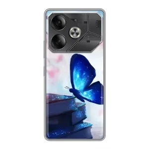 Силиконовый бампер с картинкой животных для Tecno Pova 6 (Бабочка синяя)