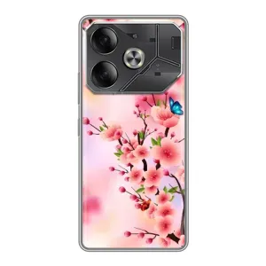 Чехол с принтом САКУРЫ на Tecno Pova 6 (Бабочки на сакуре)