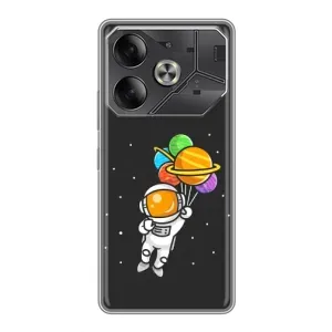 Силіконовый Чохол з принтом "Космонавти" на Tecno Pova 6 (Космонавт з кульками)