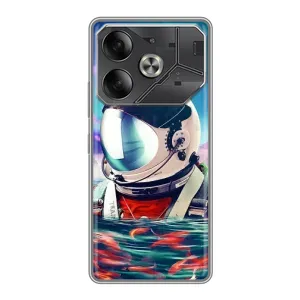 Силіконовый Чохол з принтом "Космонавти" на Tecno Pova 6 (Космонавт у воді)