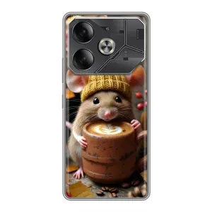 Печатный чехол «Зверята с кофе» для Tecno Pova 6 (Мышка с кофе)
