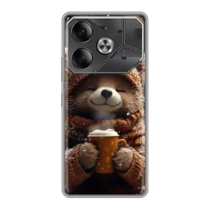 Печатный чехол «Зверята с кофе» для Tecno Pova 6 (Медвежонок с кофе)
