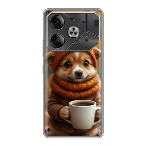 Печатный чехол «Зверята с кофе» для Tecno Pova 6 (Собачка с кофе)