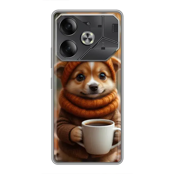 Чехол с рисунком «Собачка с кофе» для TECNO Pova 6 Чехол с рисунком «Собачка с кофе» для TECNO Pova 6