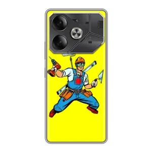 Силиконовый бампер (Работники) на Tecno Pova 6 (Строитель)