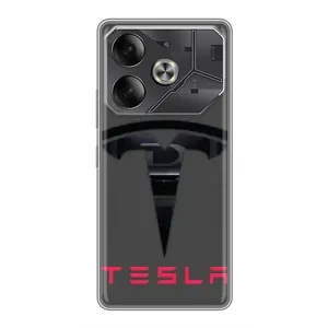 Силіконовий бампер з картинкою машини на Tecno Pova 6 (Logo TESLA)