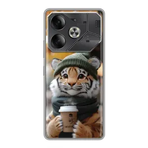 Печатный чехол «Зверята с кофе» для Tecno Pova 6 (Тигр с кофе)