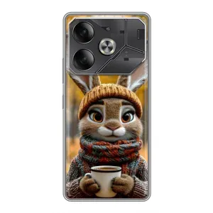 Печатный чехол «Зверята с кофе» для Tecno Pova 6 (Зайчик с кофе)