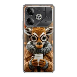 Печатный чехол «Зверята с кофе» для Tecno Pova 6 (Жираф с кофе)