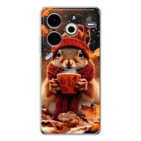Чехол с рисунком «Белка с кофе» для TECNO Pova 7 Pro Чехол с рисунком «Белка с кофе» для TECNO Pova 7 Pro