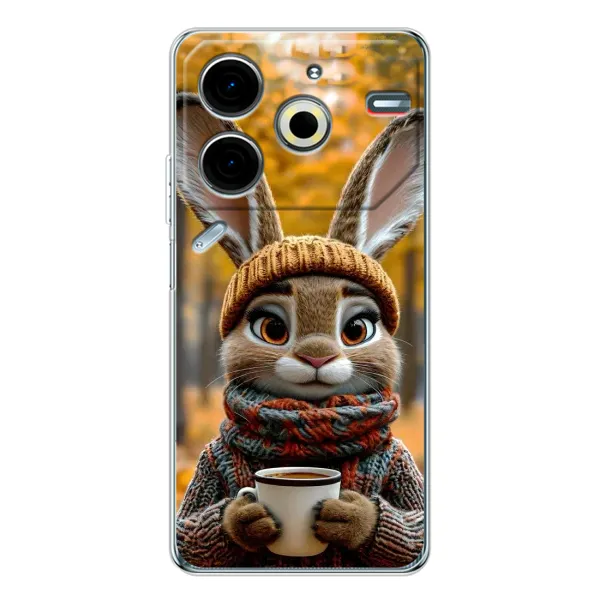 Чехол с рисунком «Зайчик с кофе» для TECNO Pova 7 Pro Чехол с рисунком «Зайчик с кофе» для TECNO Pova 7 Pro