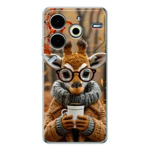 Друкований чохол 'Звірята з кавою' для Tecno Pova 7 Pro (Жираф з кавою)