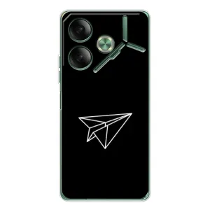 Чехол с картинками на черном фоне для Tecno Pova 7 (Самолетик)