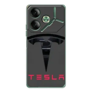 Силіконовий бампер з картинкою машини на Tecno Pova 7 (Logo TESLA)