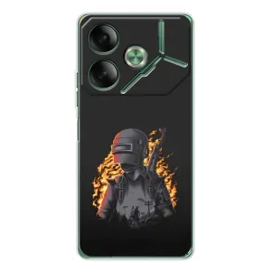 Силиконовый чехол с картинкой "Герой Pubg" на Tecno Pova 7 (В огне)