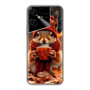 Печатный чехол «Зверята с кофе» для Tecno POVA Neo 3 (Белка с кофе)