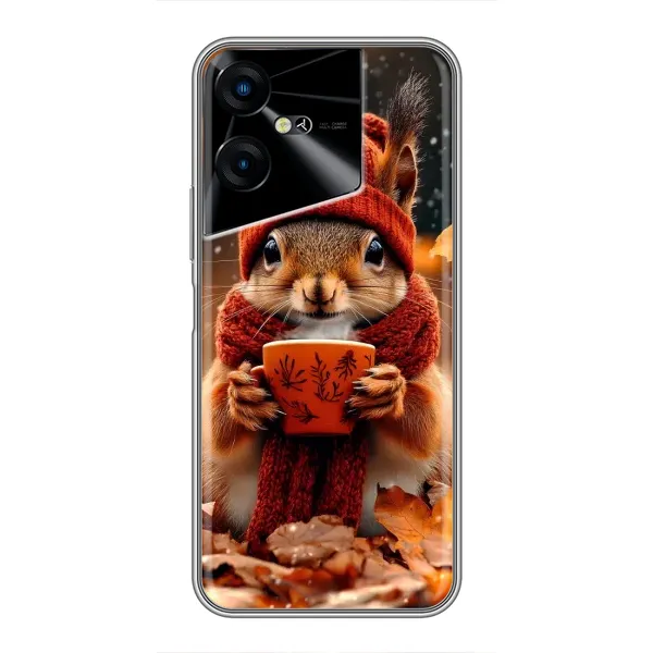 Чехол с рисунком «Белка с кофе» для TECNO POVA Neo 3 Чехол с рисунком «Белка с кофе» для TECNO POVA Neo 3