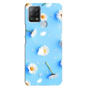 Чехол с Цветами для Tecno Pova (ромашки на голубом)