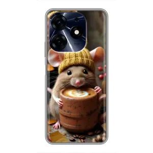 Печатный чехол «Зверята с кофе» для TECNO Spark 10 Pro (Мышка с кофе)