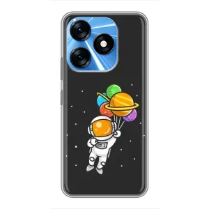 Силиконовый Чехол с принтом "Космонавты" на TECNO Spark 10 (Космонавт с шариками)