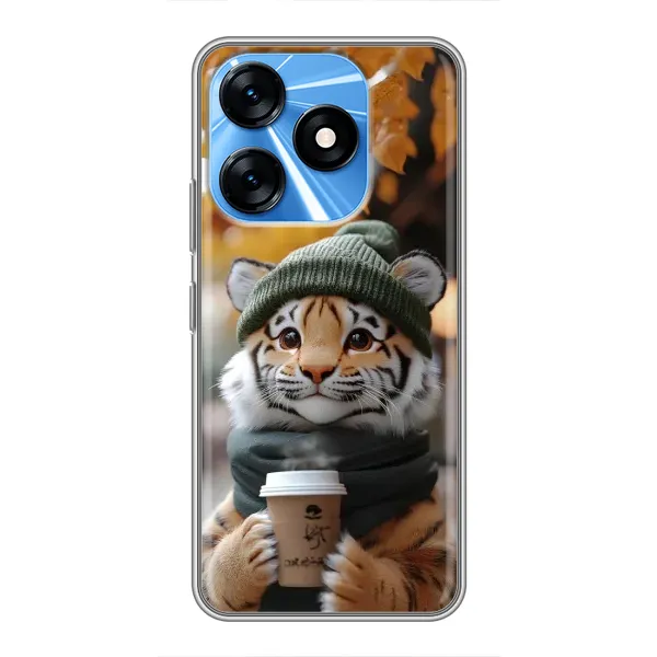 Чехол с рисунком «Тигр с кофе» для TECNO Spark 10 Чехол с рисунком «Тигр с кофе» для TECNO Spark 10