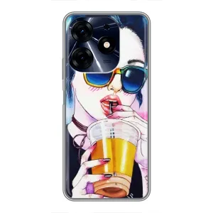 Чехол с картинкой Модные Девчонки TECNO Spark 10c (Девушка с коктейлем)