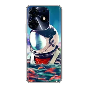 Силиконовый Чехол с принтом "Космонавты" на TECNO Spark 10c (Космонавт в воде)