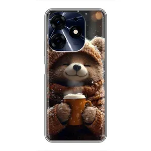 Печатный чехол «Зверята с кофе» для TECNO Spark 10c (Медвежонок с кофе)
