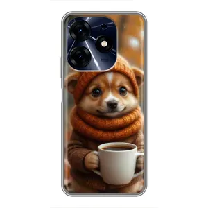 Печатный чехол «Зверята с кофе» для TECNO Spark 10c (Собачка с кофе)