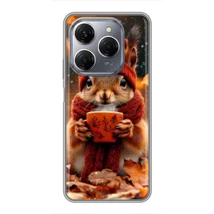 Друкований чохол 'Звірята з кавою' для TECNO Spark 20 Pro (Білка з кавою)
