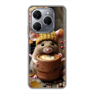 Друкований чохол 'Звірята з кавою' для TECNO Spark 20 Pro (Мишка з кавою)