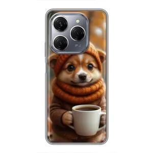 Друкований чохол 'Звірята з кавою' для TECNO Spark 20 Pro (Песик з кавою)