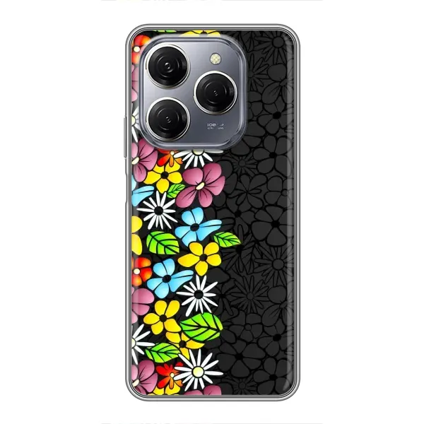 Чехол с рисунком «Яркие цветы на черном» для TECNO Spark 20 Pro Чехол с рисунком «Яркие цветы на черном» для TECNO Spark 20 Pro