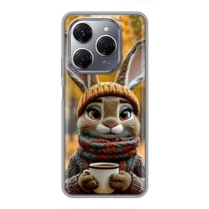 Друкований чохол 'Звірята з кавою' для TECNO Spark 20 Pro (Зайчик з кавою)