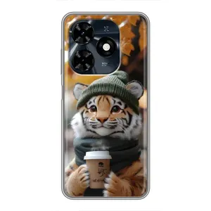 Печатный чехол «Зверята с кофе» для TECNO Spark 20c (Тигр с кофе)