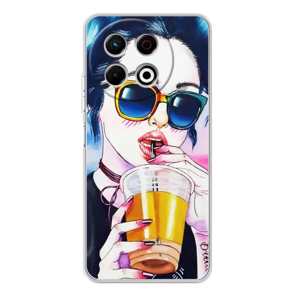 Чехол с рисунком «Девушка с коктейлем» для TECNO Spark 30 Pro