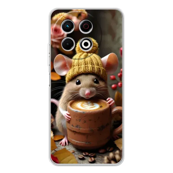 Чехол с рисунком «Мышка с кофе» для TECNO Spark 30 Pro Чехол с рисунком «Мышка с кофе» для TECNO Spark 30 Pro