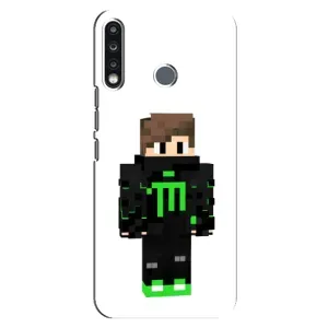 Чехлы для TECNO Spark 4 (Персонажи Майн Крафт) (Зеленый мальчик)