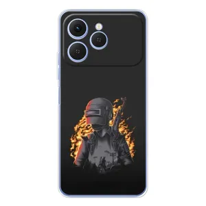 Силиконовый чехол с картинкой "Герой Pubg" на Tecno Spark 40 (В огне)