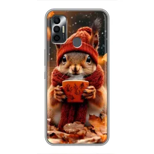 Друкований чохол 'Звірята з кавою' для TECNO Spark 7 (KF6n) (Білка з кавою)