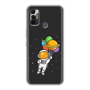 Силиконовый Чехол с принтом "Космонавты" на TECNO Spark 7 (KF6n) (Космонавт с шариками)